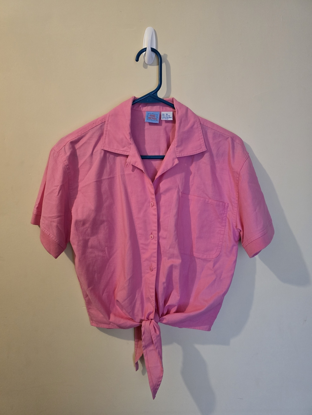 Vintage 1980-90s Womens Pink Crop Tie Front Cotton Top New Moves Size Medium